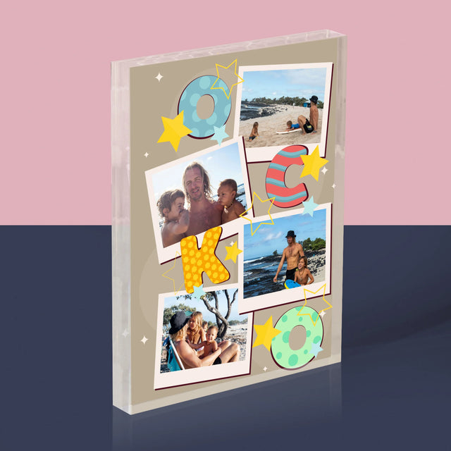 Fotokoláž: Písmená Ocko - Akrylový Blok (Vertikálne)