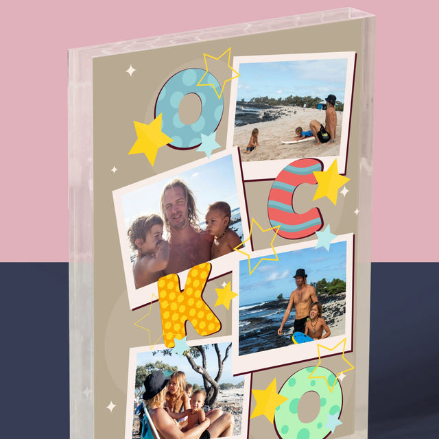 Fotokoláž: Písmená Ocko - Akrylový Blok (Vertikálne)