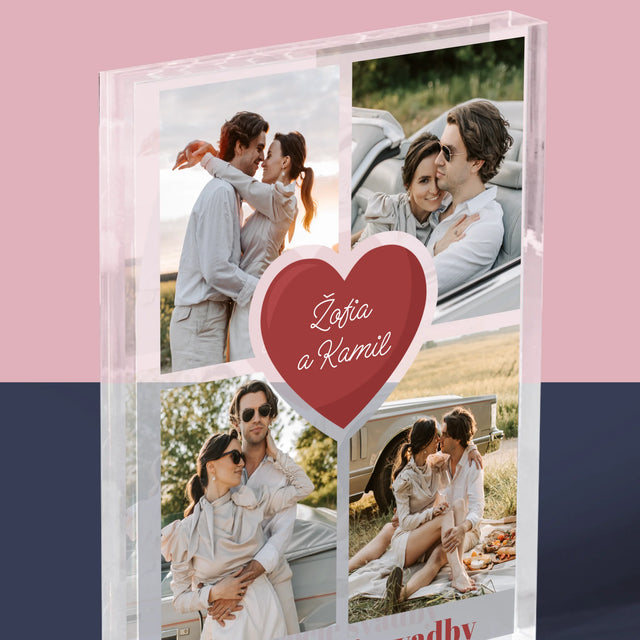 Fotokoláž: Prvé Výročie Srdce - Akrylový Blok (Vertikálne)