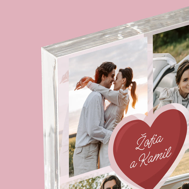 Fotokoláž: Prvé Výročie Srdce - Akrylový Blok (Vertikálne)