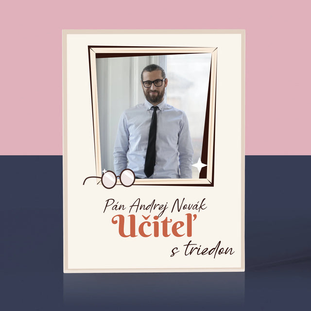 Fotografia A Podpis: Učiteľ S Triedou - Akrylový Blok (Vertikálne)