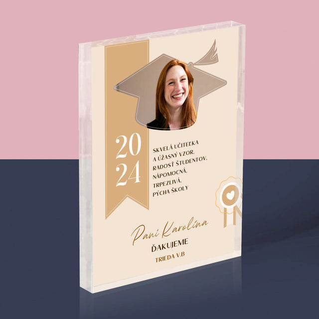 Fotografia A Podpis: Diplom Pre Učiteľa - Akrylový Blok (Vertikálne)