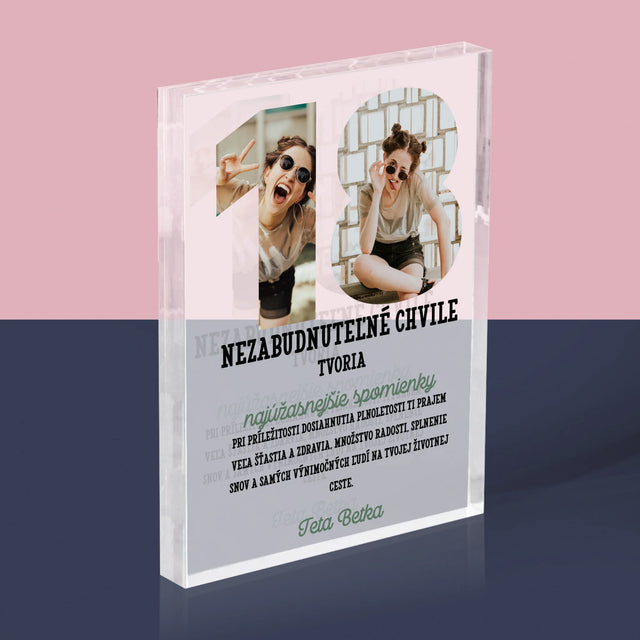 Slovo Z Fotografií: 18. Narodeniny - Akrylový Blok (Vertikálne)