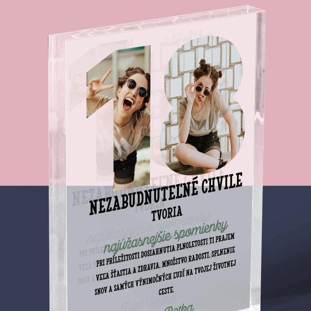 Slovo Z Fotografií: 18. Narodeniny - Akrylový Blok (Vertikálne)