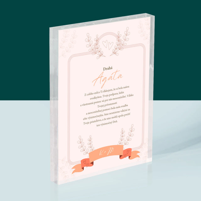 Meno A Podpis: Poďakovanie Pre Svedkyňu - Akrylový Blok (Vertikálne)