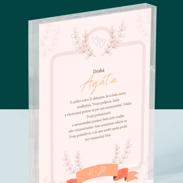 Meno A Podpis: Poďakovanie Pre Svedkyňu - Akrylový Blok (Vertikálne)