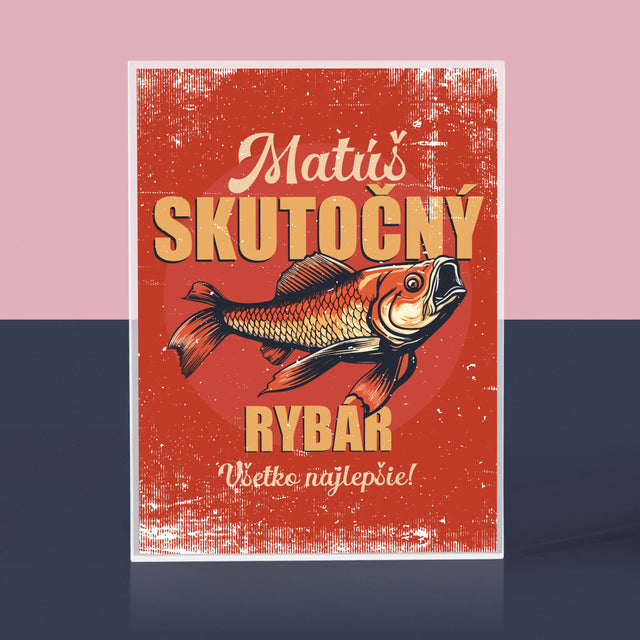 Meno A Podpis: Skutočný Rybár - Akrylový Blok (Vertikálne)