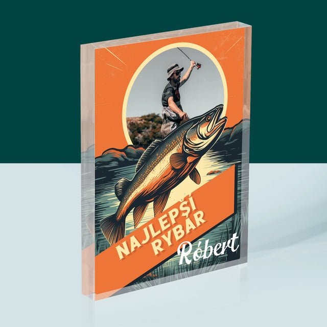 Fotografia A Podpis: Najlepší Rybár - Akrylový Blok (Vertikálne)
