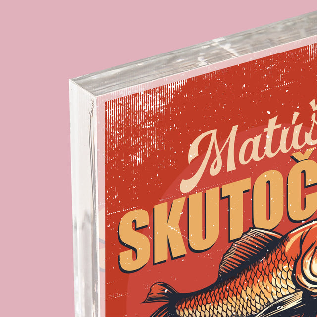 Meno A Podpis: Skutočný Rybár - Akrylový Blok (Vertikálne)