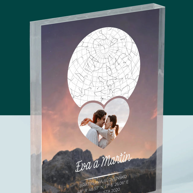 Mapa Hviezd: Zaľúbený Pár V Horách - Akrylový Blok (Vertikálne)