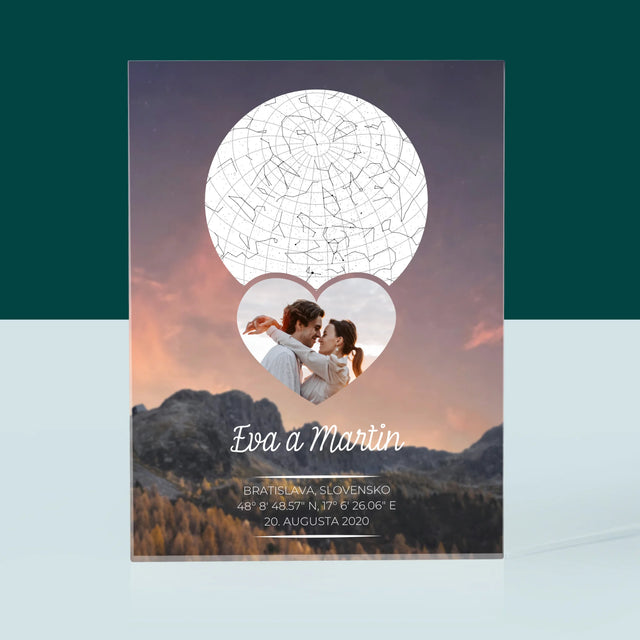 Mapa Hviezd: Zaľúbený Pár V Horách - Akrylový Blok (Vertikálne)