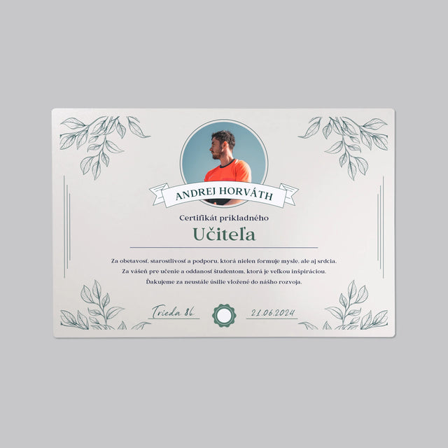 Fotografia A Podpis: Certifikát Príkladného Učiteľa - Podložka Na Stôl