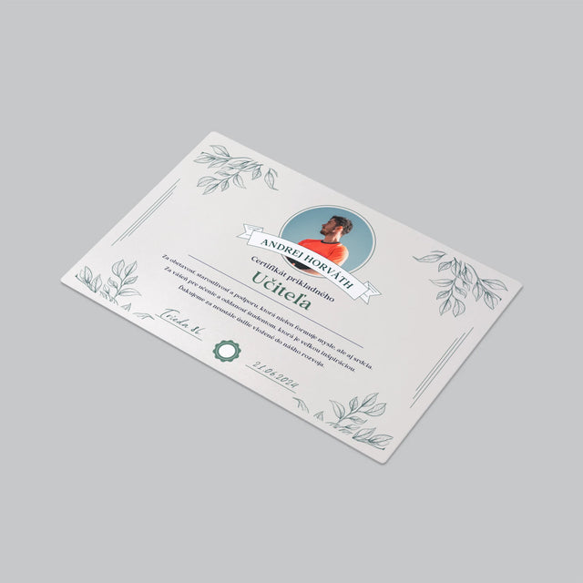 Fotografia A Podpis: Certifikát Príkladného Učiteľa - Podložka Na Stôl