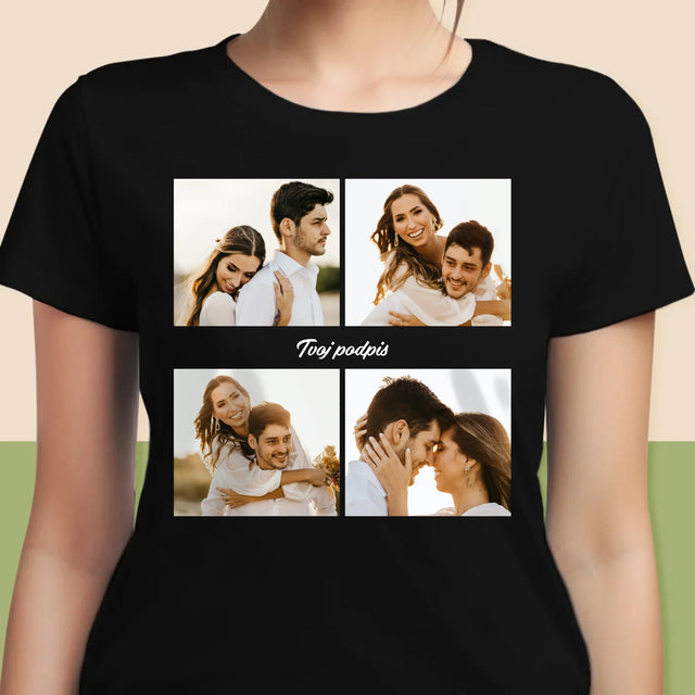 Fotokoláž: 4 Fotografie A Podpis - Dámske Tričko