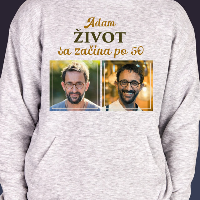 Fotokoláž: Život Sa Začína Po 50 - Pánska Mikina S Kapucňou