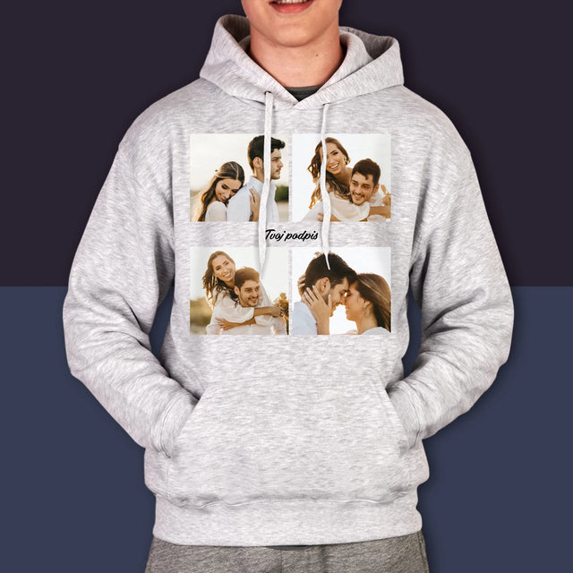 Fotokoláž: 4 Fotografie A Podpis - Pánska Mikina S Kapucňou