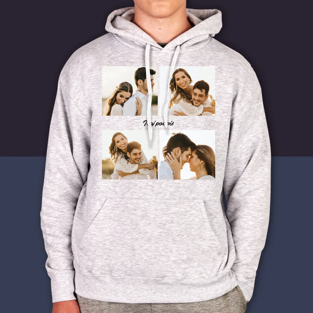 Fotokoláž: 4 Fotografie A Podpis - Pánska Mikina S Kapucňou