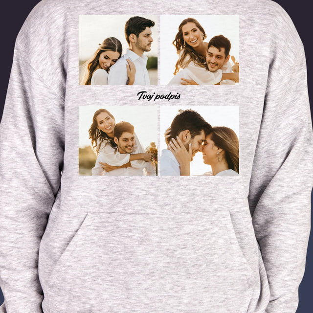 Fotokoláž: 4 Fotografie A Podpis - Pánska Mikina S Kapucňou