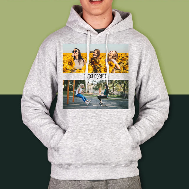 Fotokoláž: 2 Fotografie A Podpis - Pánska Mikina S Kapucňou