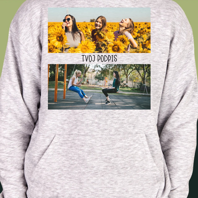 Fotokoláž: 2 Fotografie A Podpis - Pánska Mikina S Kapucňou