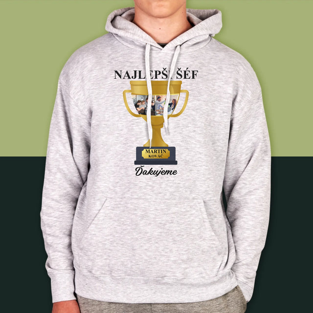 Fotokoláž: Pohár Pre Najlepšieho Šéfa - Pánska Mikina S Kapucňou
