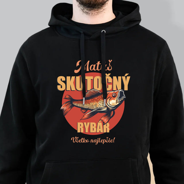 Meno A Podpis: Skutočný Rybár - Pánska Mikina S Kapucňou