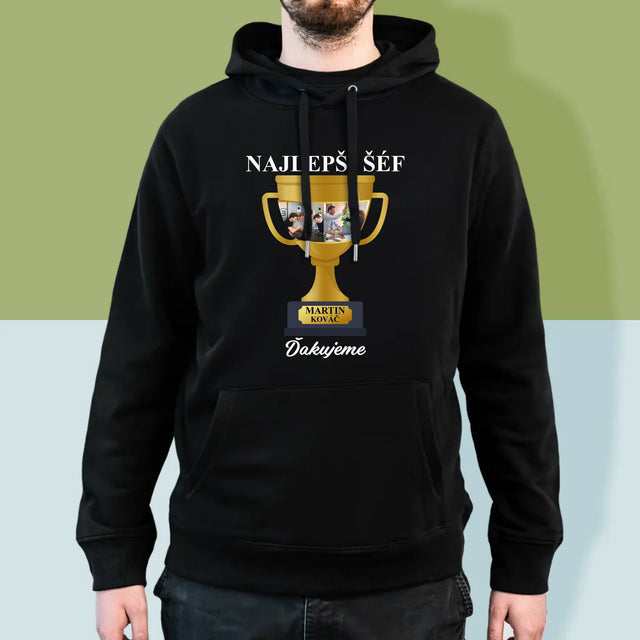 Fotokoláž: Pohár Pre Najlepšieho Šéfa - Pánska Mikina S Kapucňou