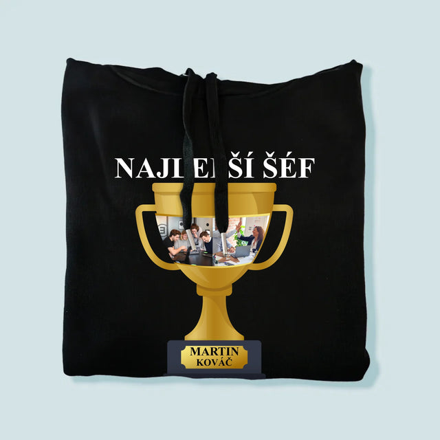 Fotokoláž: Pohár Pre Najlepšieho Šéfa - Pánska Mikina S Kapucňou