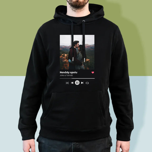 Fotografia A Podpis: Spotify S Tvojou Fotografiou - Pánska Mikina S Kapucňou