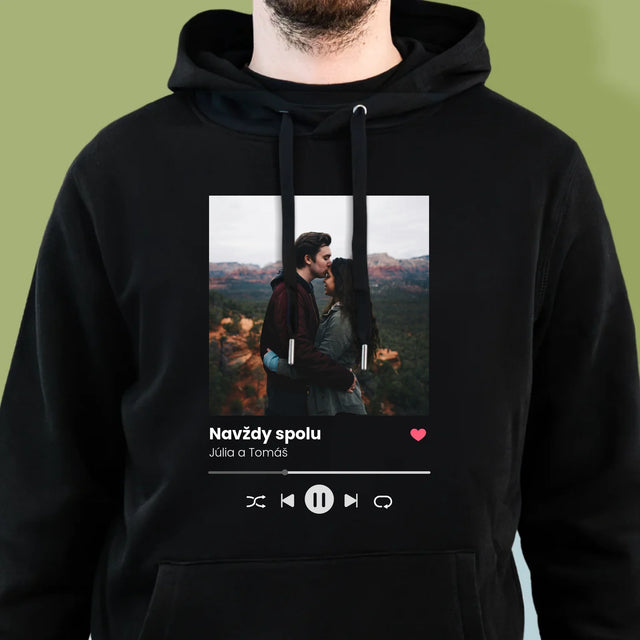 Fotografia A Podpis: Spotify S Tvojou Fotografiou - Pánska Mikina S Kapucňou