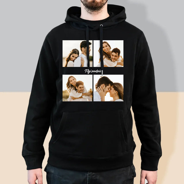 Fotokoláž: 4 Fotografie A Podpis - Pánska Mikina S Kapucňou