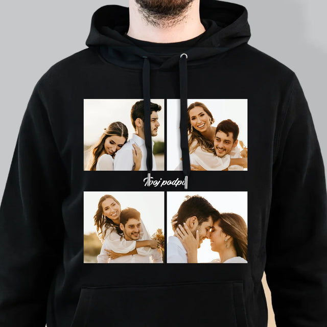 Fotokoláž: 4 Fotografie A Podpis - Pánska Mikina S Kapucňou