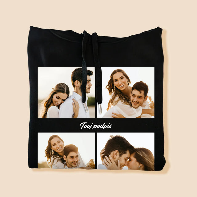 Fotokoláž: 4 Fotografie A Podpis - Pánska Mikina S Kapucňou