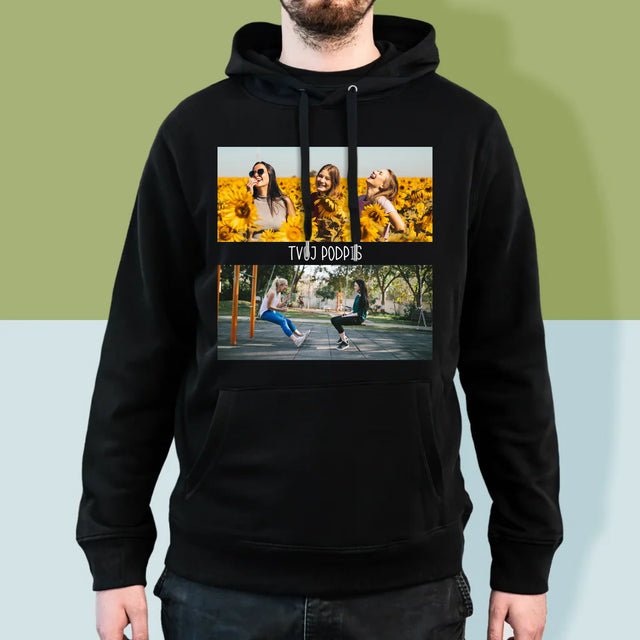 Fotokoláž: 2 Fotografie A Podpis - Pánska Mikina S Kapucňou