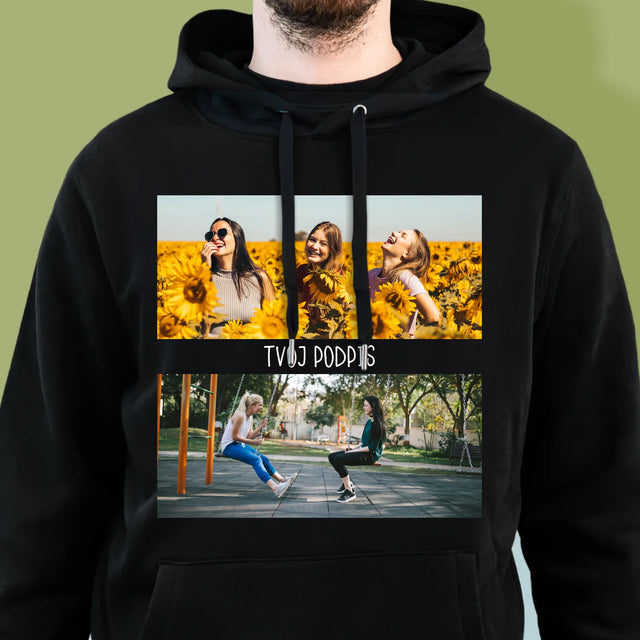 Fotokoláž: 2 Fotografie A Podpis - Pánska Mikina S Kapucňou