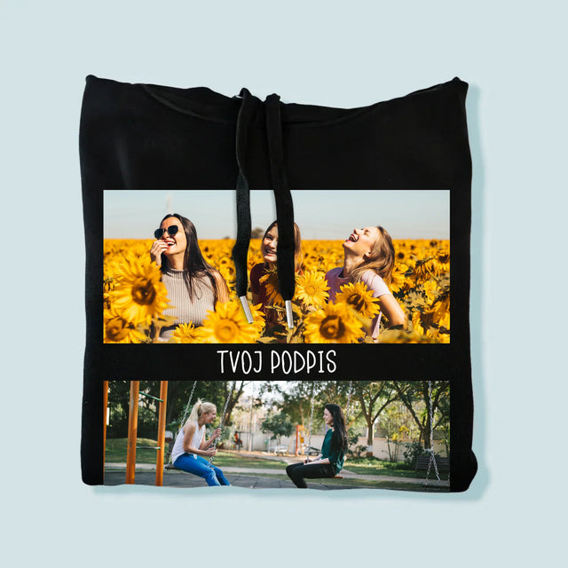 Fotokoláž: 2 Fotografie A Podpis - Pánska Mikina S Kapucňou