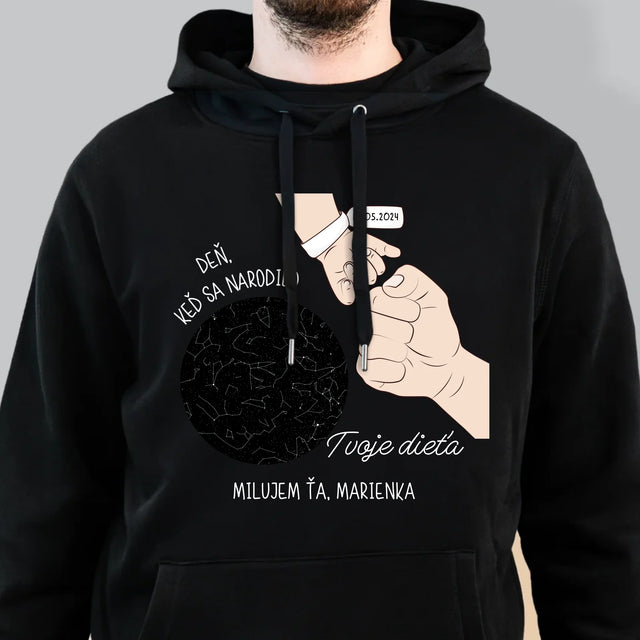 Mapa Hviezd: Deň, Keď Sa Narodilo Tvoje Dieťa - Pánska Mikina S Kapucňou