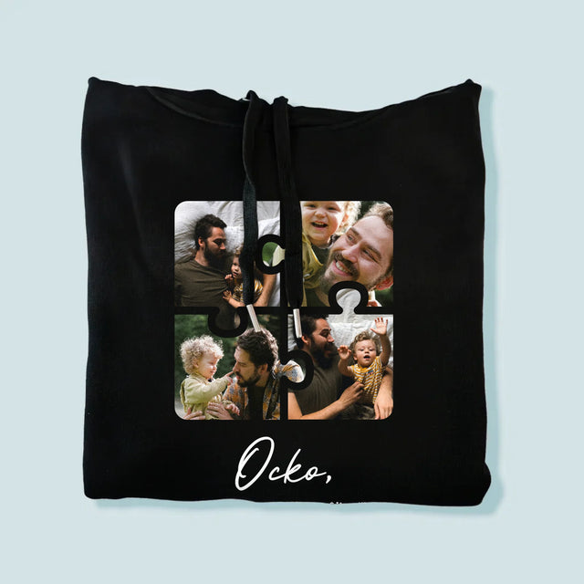 Fotokoláž: Puzzle Fotografie Pre Ocka - Pánska Mikina S Kapucňou