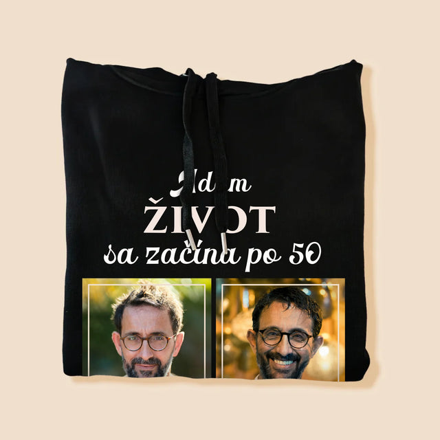 Fotokoláž: Život Sa Začína Po 50 - Pánska Mikina S Kapucňou