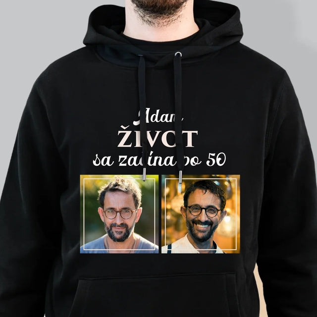 Fotokoláž: Život Sa Začína Po 50 - Pánska Mikina S Kapucňou