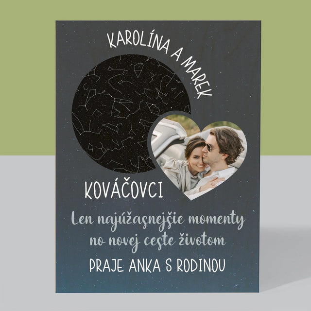 Mapa Hviezd: Nová Cesta Životom Svadba - Tlač Na Drevo (Vertikálne)