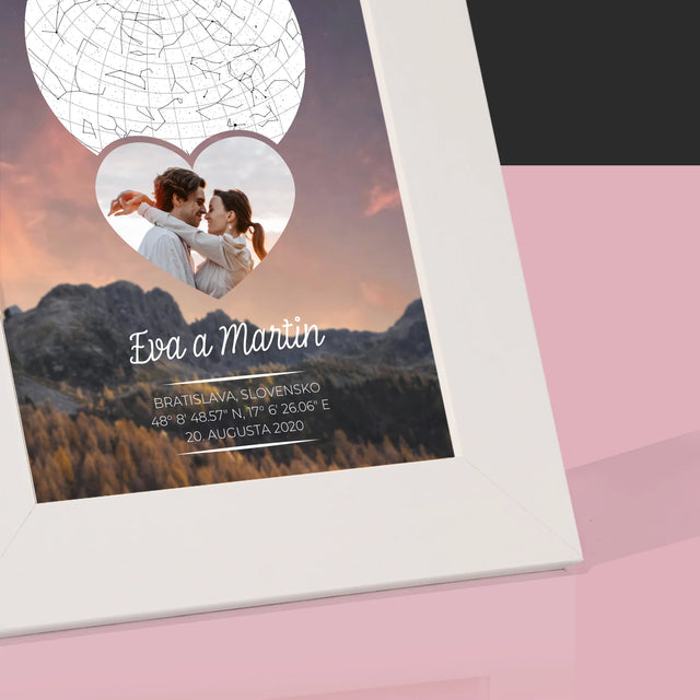 Mapa Hviezd: Zaľúbený Pár V Horách - Rámček Na Fotografiu (Vertikálne)
