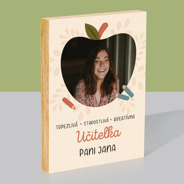 Fotografia A Podpis: Učiteľa - Tlač Na Drevo (Vertikálne)