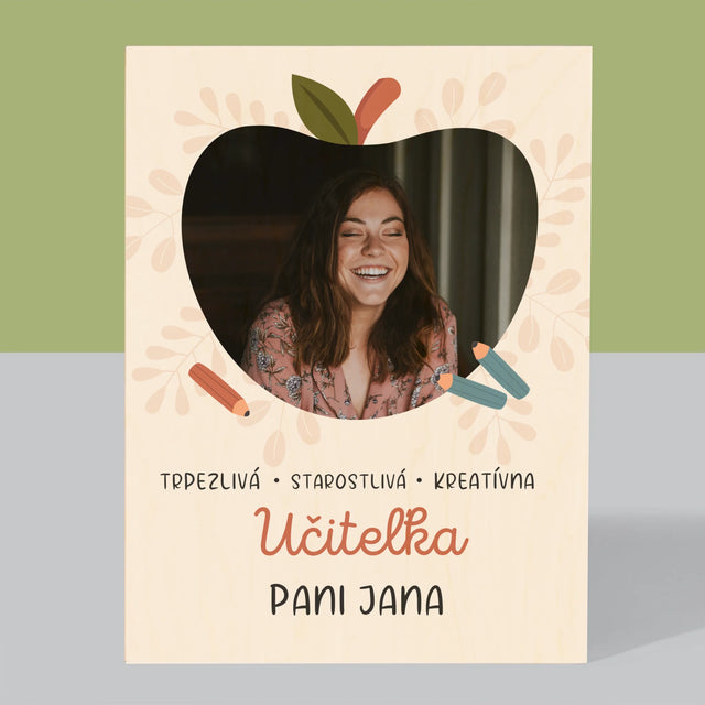 Fotografia A Podpis: Učiteľa - Tlač Na Drevo (Vertikálne)