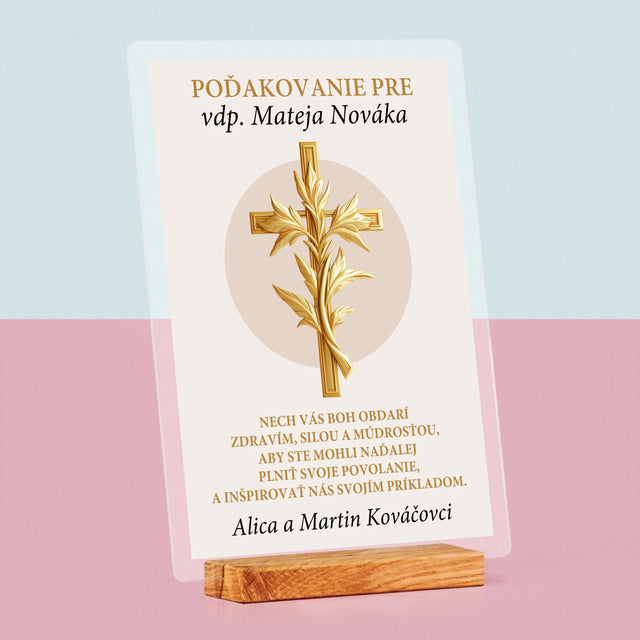 Meno A Podpis: Poďakovanie Božiemu Služobníkovi - Tlač Na Akrylové Sklo (Vertikálne)