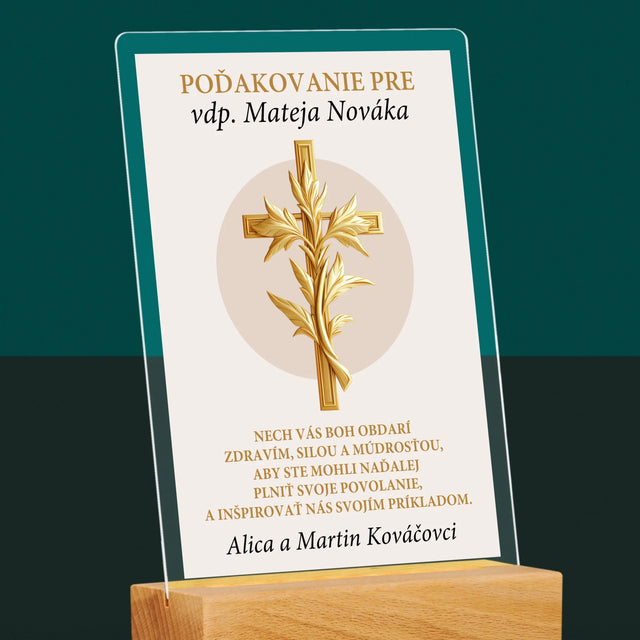 Meno A Podpis: Poďakovanie Božiemu Služobníkovi - Tlač Na Akrylové Sklo (Vertikálne)