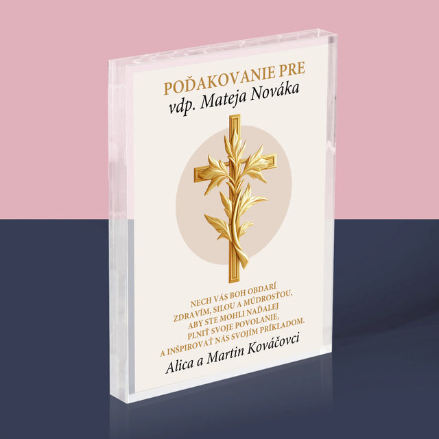 Meno A Podpis: Poďakovanie Božiemu Služobníkovi - Akrylový Blok (Vertikálne)