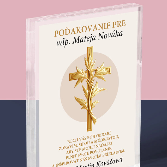 Meno A Podpis: Poďakovanie Božiemu Služobníkovi - Akrylový Blok (Vertikálne)