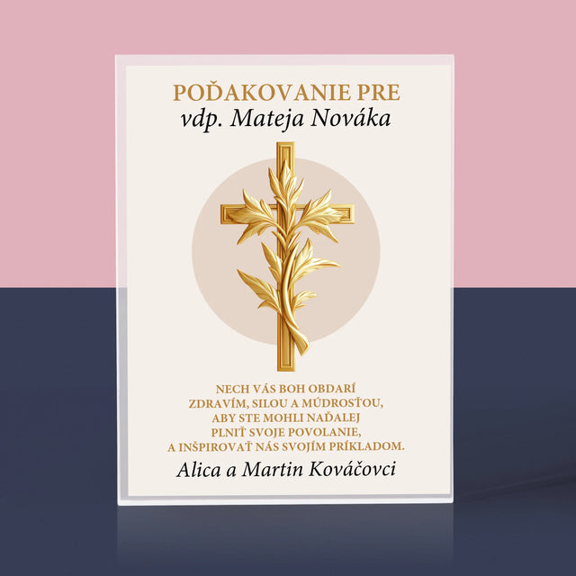 Meno A Podpis: Poďakovanie Božiemu Služobníkovi - Akrylový Blok (Vertikálne)