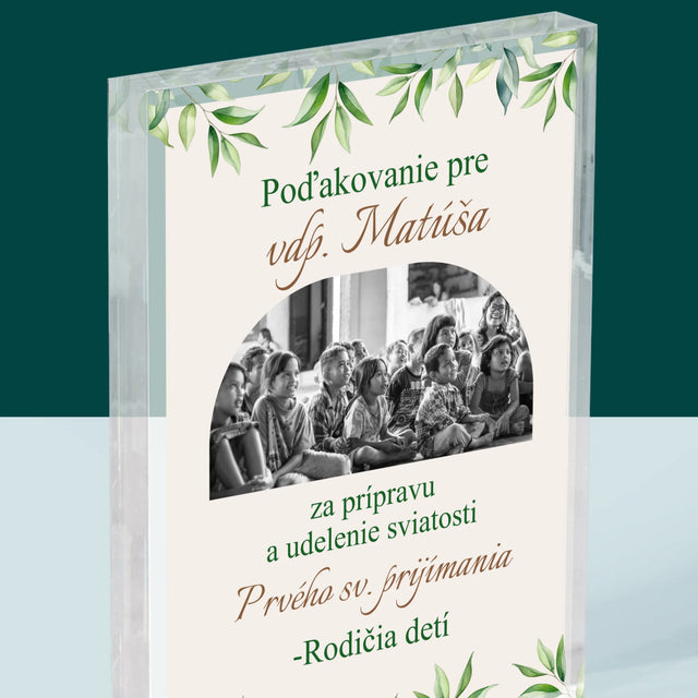 Fotografia A Podpis: Poďakovanie Božiemu Služobníkovi - Akrylový Blok (Vertikálne)